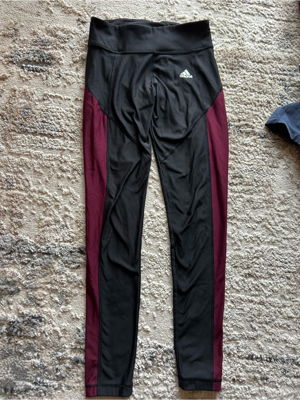 adidas Black Leggings with Burgundy Side Panels